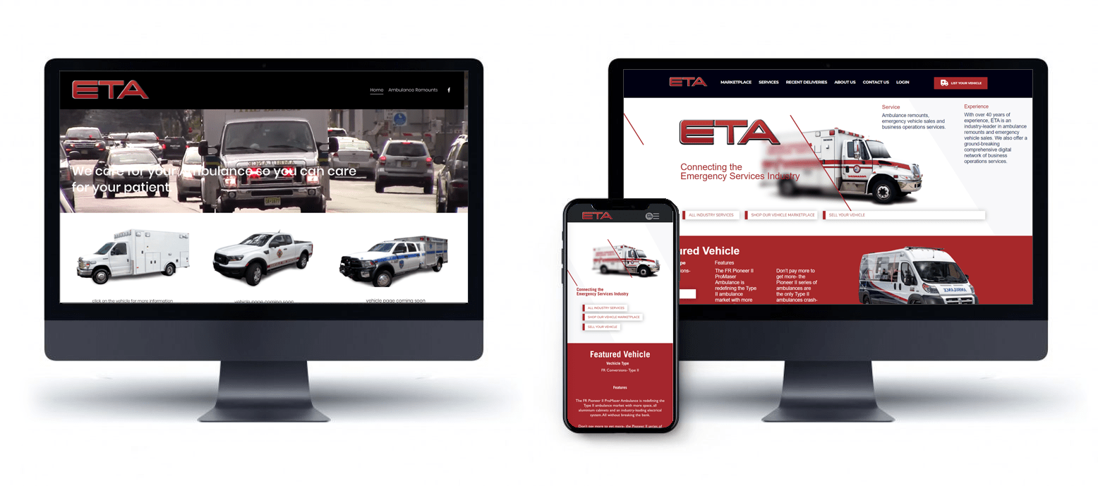 eta before and after redesign computers showing marketing agency redesigning ambulance marketplace