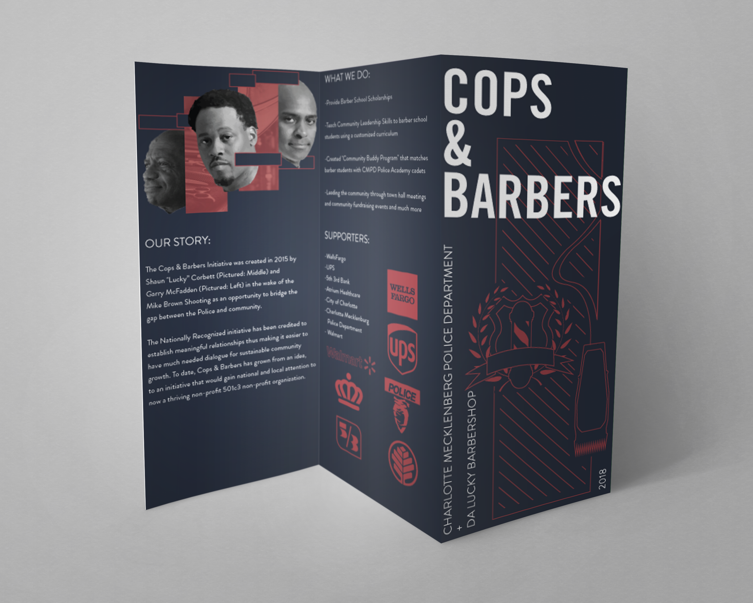 cops and barbers trifold print design