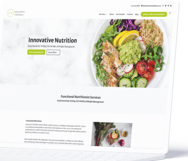 a laptop displaying the innovative nutrition website redesign, the foundation for digital marketing