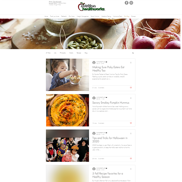 screenshot of the old nutrition healthworks website design