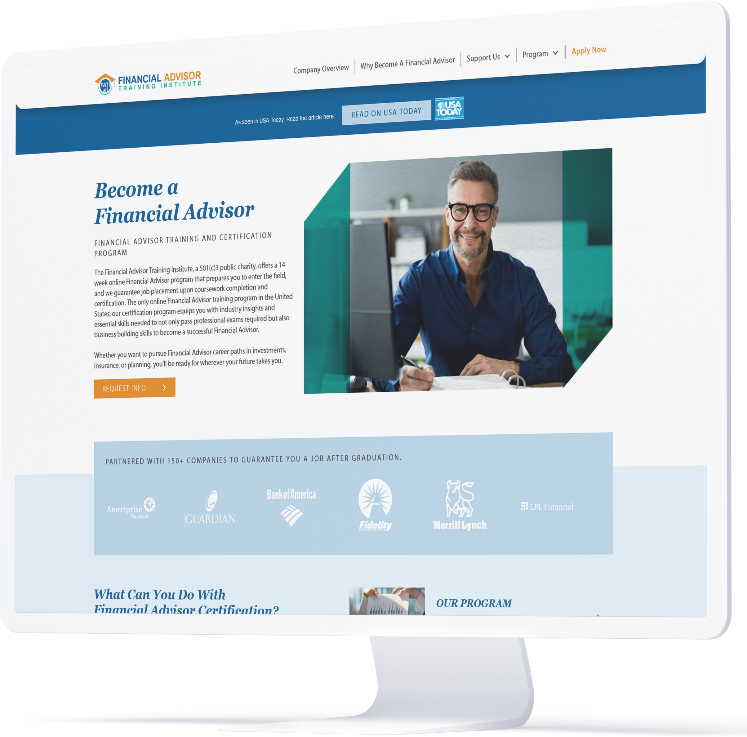 financial advisor training institute website redesign