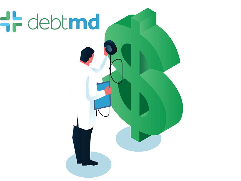 debtmd logo financial doctor placing stethoscope on dollar sign