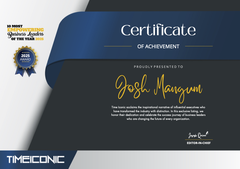 josh mangum 10 most empowering business leaders 2025 certificate